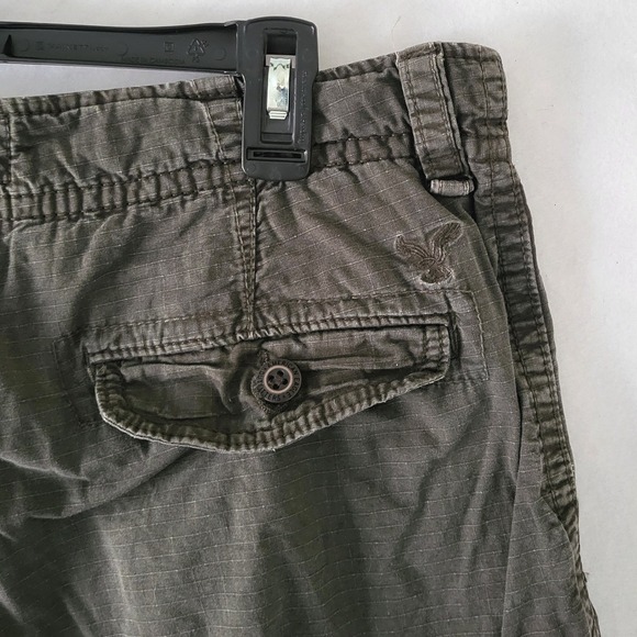 American Eagle Men 32 Cargo Shorts Y2K Khaki Green Utility Longer Length Ripstop - Picture 7 of 10